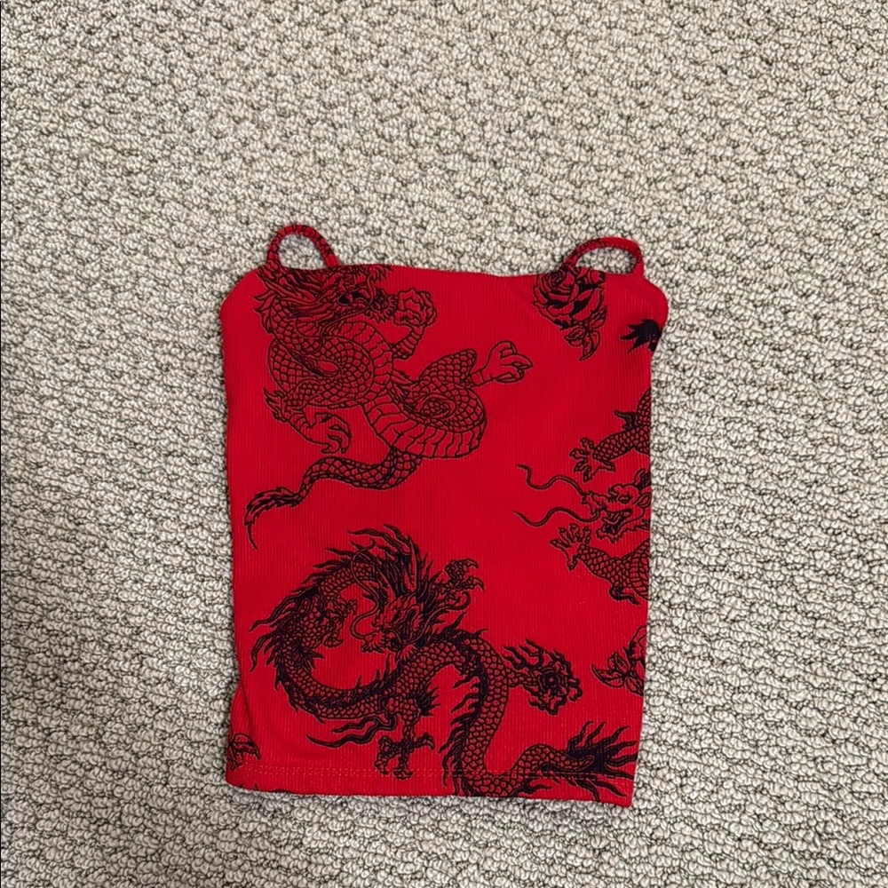 Red Dragon Print Tube Top